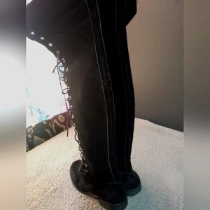 Black knee high tie up boots